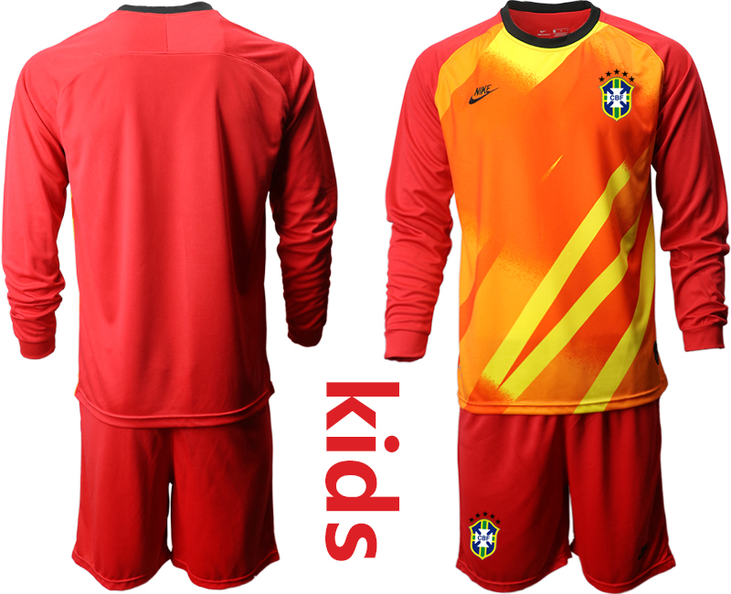 Youth 2020-2021 Season National team Brazil goalkeeper Long sleeve red Soccer Jersey